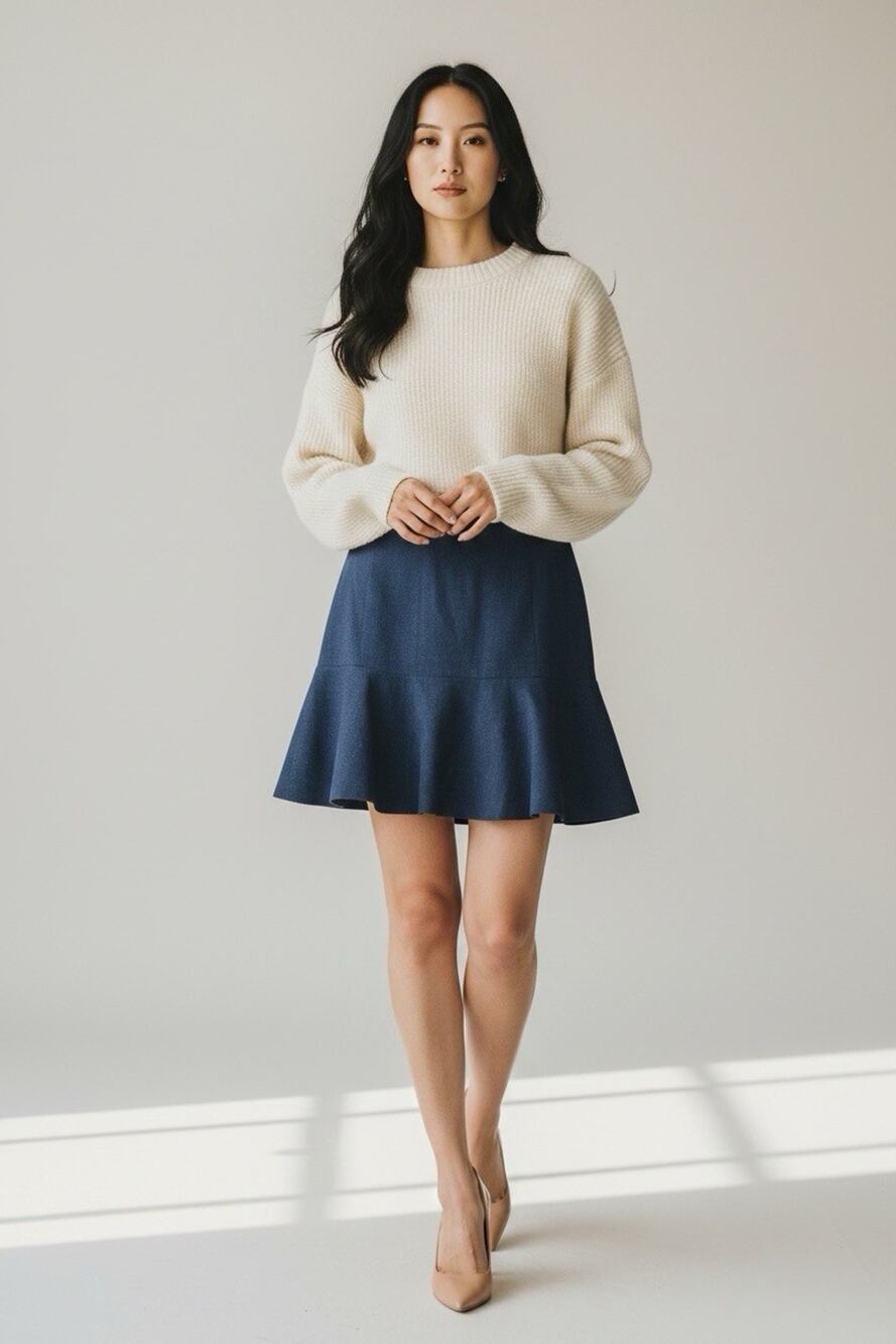 THEORY Black/Blue Pleated Wool Blend Mini Skirt Back Zip Women’s Size 12